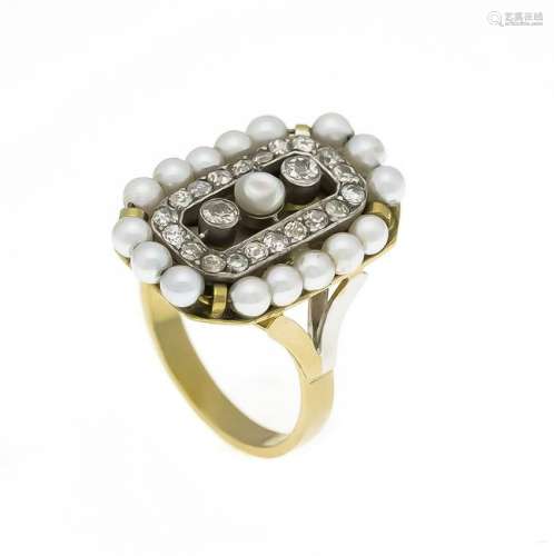 Pearl old-cut diamond ring GG / WG 585/000 with 17