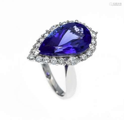 Tanzanite ring WG 750/000 with an excellent drop-shaped