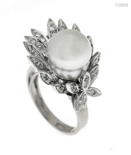 South Sea diamond ring WG 750/000 with a white, baroque