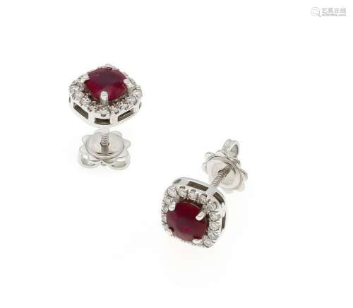 Ruby brilliant studs WG 750/000 each with a round fac.