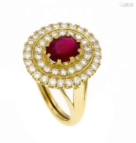 Ruby-brilliant-ring WG 585/000 with an oval fac. Ruby