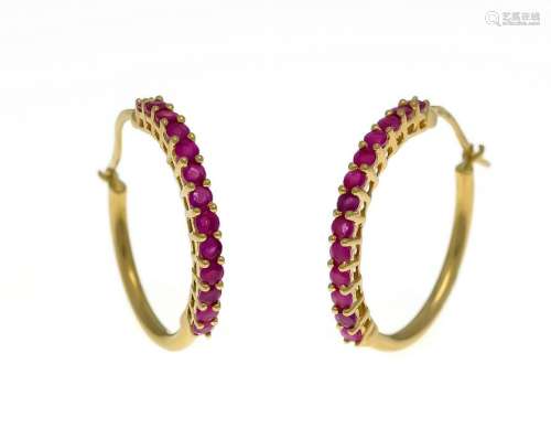 Ruby earrings GG 585/000 each with 13 round fac. Rubies