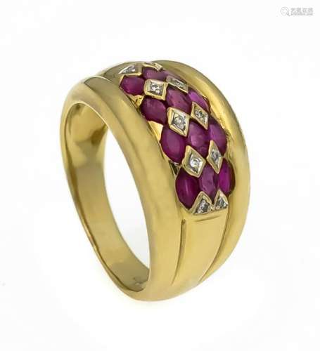 Ruby-brilliant-ring GG 750/000 with 12 diamond-shaped