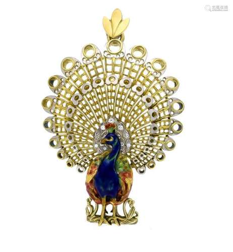 Enamel pendant Pfau GG / WG 750/000 with blue, red and