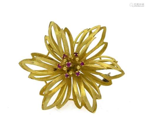 Ruby brooch flower GG 750/000 with 7 round fac. Rubies