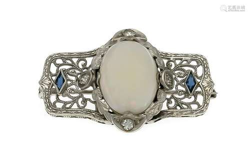 Milky-opal old-cut diamond brooch 417/000 with an oval