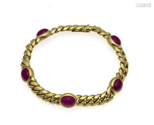 Ruby bracelet GG 750/000 with 5 oval ruby cabochons 9 x