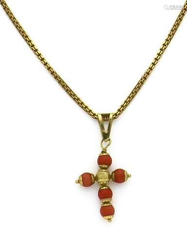 Coral Pendant GG 750/000 with 5 coral beads 4.8 mm, L.