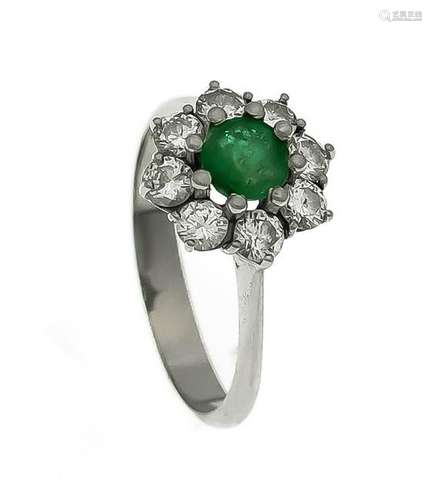 Emerald brilliant ring WG 750/000 with a round fac.