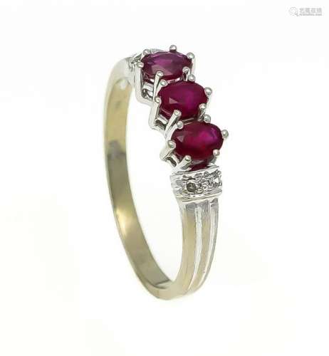 Ruby-brilliant-ring WG 585/000 with 3 oval fac. Rubies