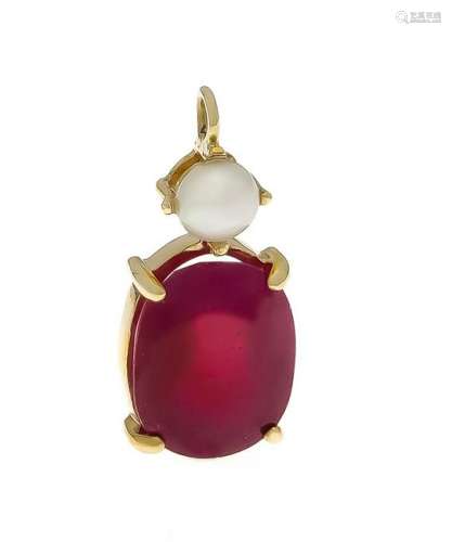 Cultured pearl ruby pendant GG 750/000 with a white