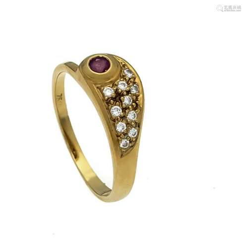 Ruby diamond ring GG 750/000 with a round fac. Ruby 2.5