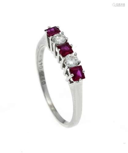 Ruby brilliant ring WG 750/000 with 3 square fac.