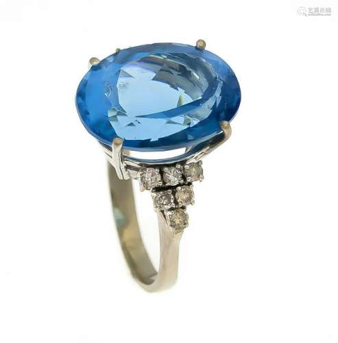 Blue topaz brilliant ring WG 750/000 with an oval fac.