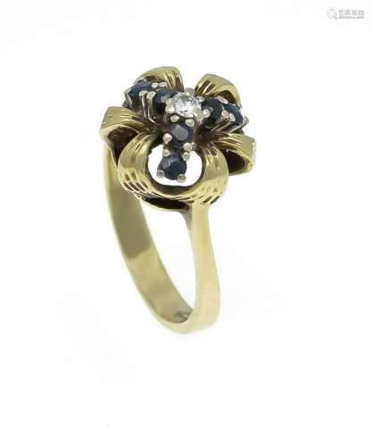 Sapphire diamond ring GG / WG 585/000 with 6 round fac