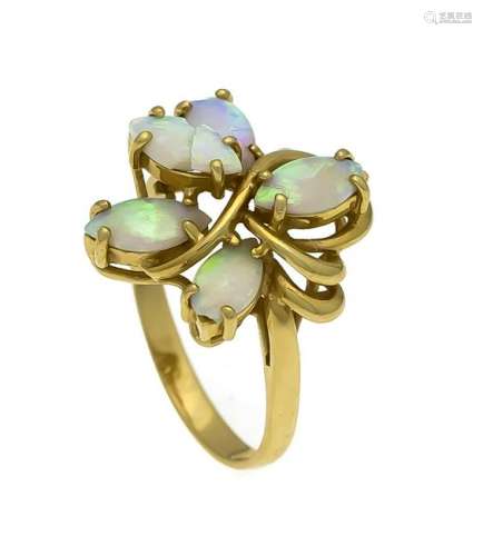 Opal ring GG 585/000 with 5 navette-shaped milk opal