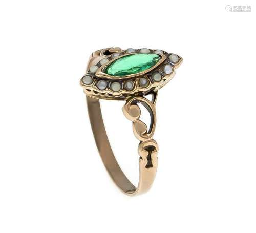 River pearl ring RG 333/000 with a fac. Tourmaline