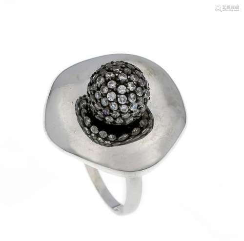 Designer ring silver 925/000 with fac. White stones, RG