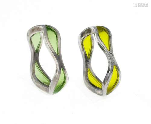 Fa. Quinn glass enamel rings silver 925/000 with yellow