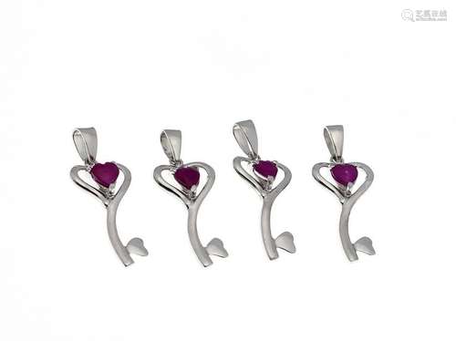 Ruby Pendant Key Silver 925/000, each with a fac. Ruby