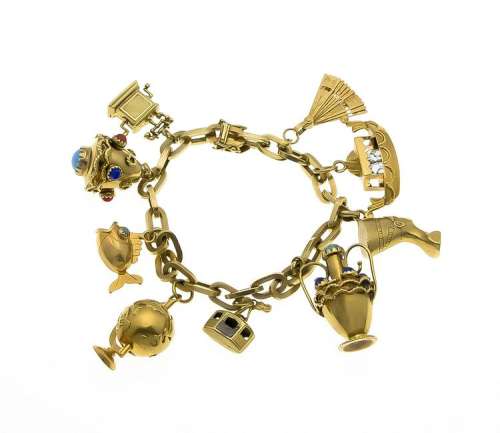Charm bracelet GG 585/000 with 9 different pendants