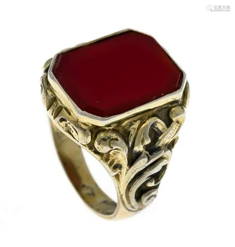 Carnelian ring silver 830/000 partially gilded, with a