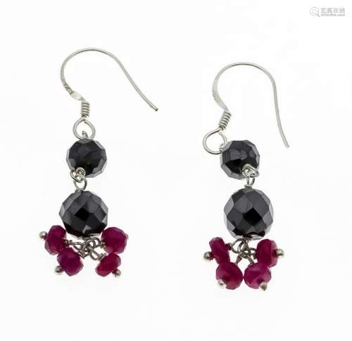 Diamond Ruby Eardrops Silver 925/000 with 4 round fac.