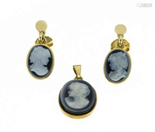 Agate gem set GG 585/000 with 3 oval, finely honed,
