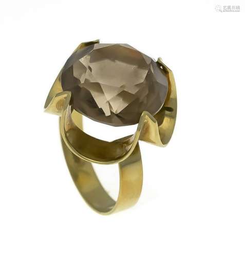 Smoky quartz ring GG 585/000 with a round fac. Smoky