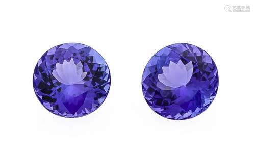 Tanzanite pair, total 6.94 ct, round fac.,