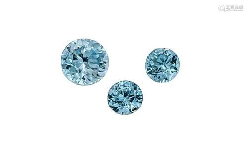 3 blue zircons 2.24 ct, round fac., Dimensions 6,16 -