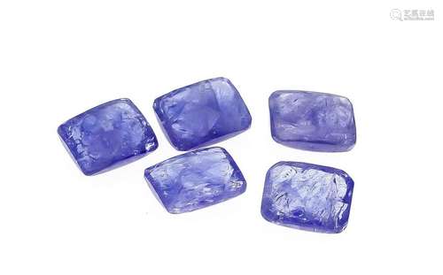 5 tanzanites, total 13.18 ct, rectangular fac.,