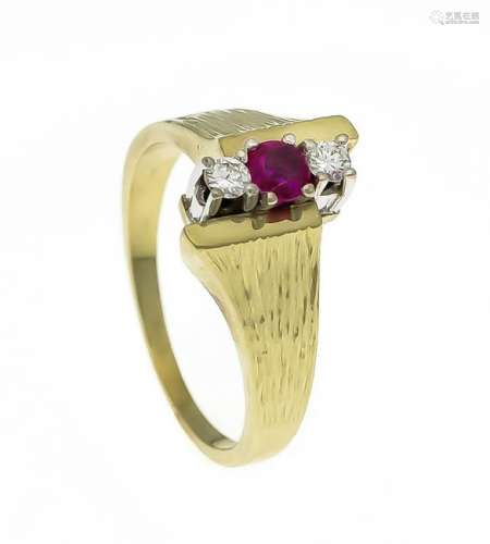 Ruby-brilliant-ring GG / WG 585/000 with a round fac.