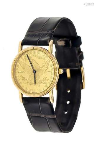 Corum coin watch, quartz, 750 gold, with original strap