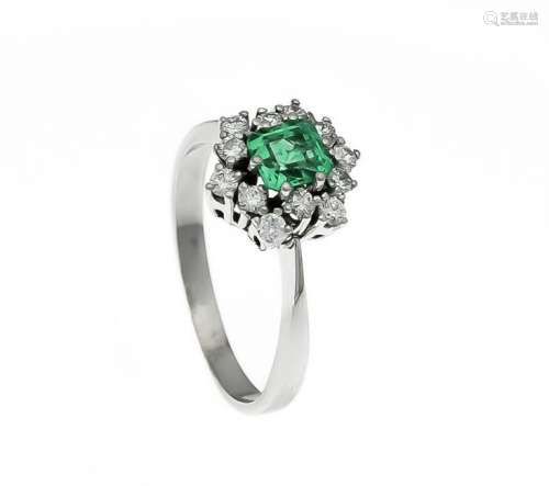 Emerald brilliant ring WG 585/000 with a fac. Emerald 5