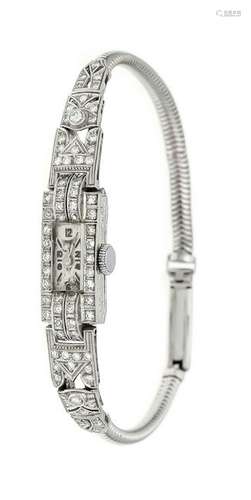 Art Deco ladies watch, manual wind, platinum case,