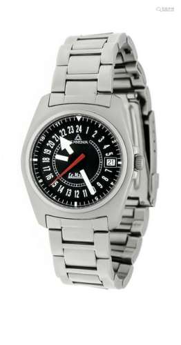 Dugena men's quartz watch, 24 hour, 2nd time, steel