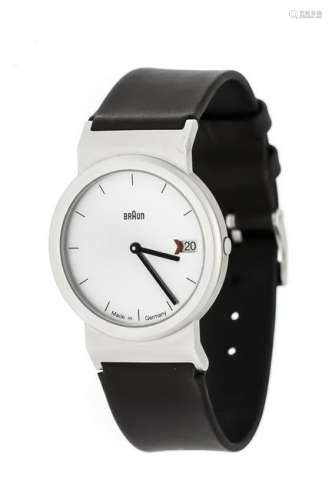 Braun men's quartz watch with black leather strap,