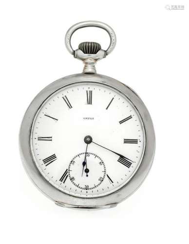 Open Omega pocket watch, 800 silver case, gilded