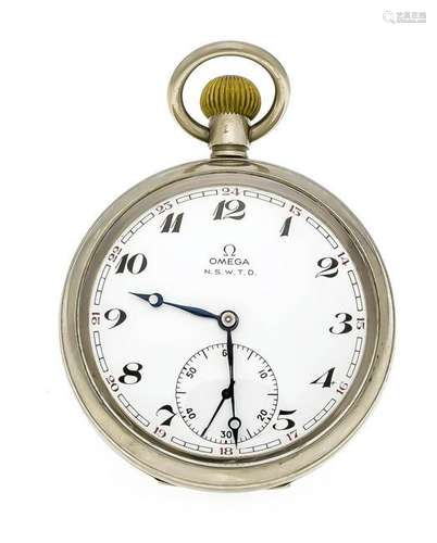 Omega railroad men's pocket watch, nickel case, Omega