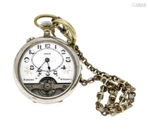 8-day Jovis pocket watch w. chain, case nickeled, white