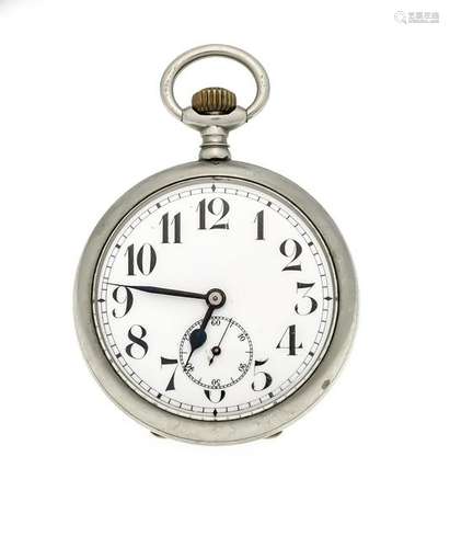 Men's pocket watch in nickel case, very large, arab.