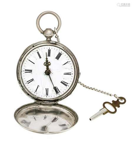 Spring lid pocket watch silver, lever escapement, clock