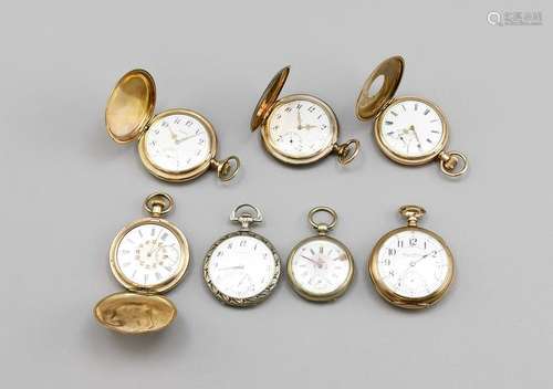 Collection of 7 men's pocket watches, silver, double,