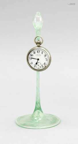 Blown glass pocket watch holder, height 19cm, with