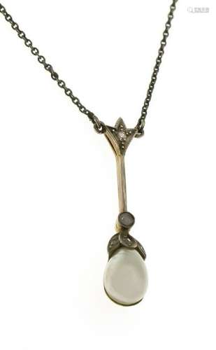 Art Deco pearl diamond necklace GG 585/000 and silver,