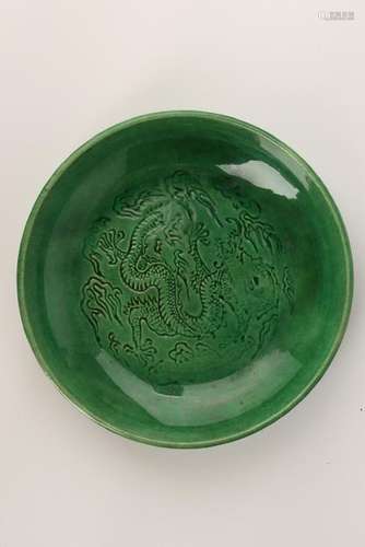 Green Glazed Porcelain Dragon Bowl