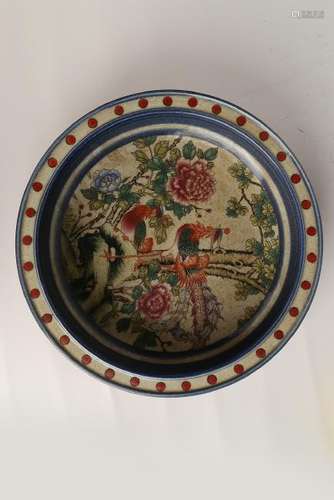 Famille Rose Porcelain Peacock bowl With Mark