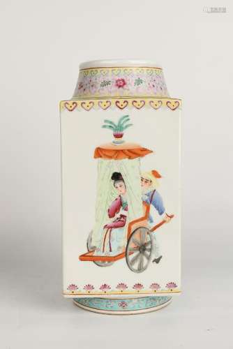 Famille Rose Figural Porcelain Vase With Mark