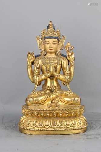 Gilt Bronze Figure Of Four Armed Guanyin